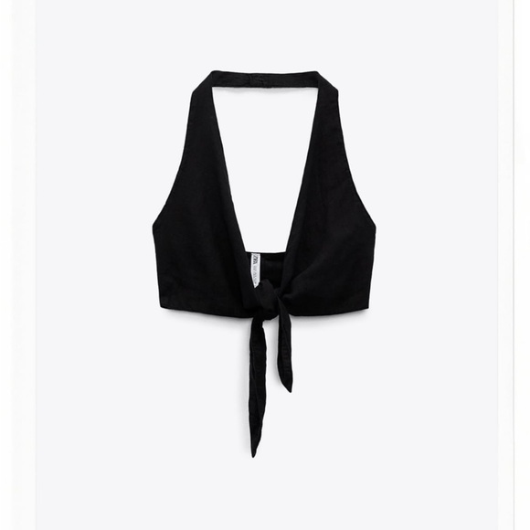 NWT! Zara Linen Halter Top in Black | Size XS - Picture 5 of 14